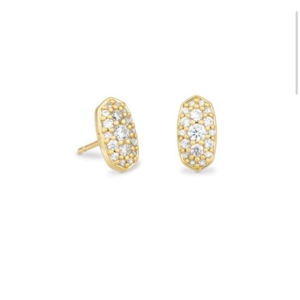Kendra Scott Grayson Crystal Stud Earrings White Crystal Gold - Picture 3 of 4